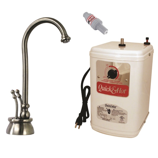 Westbrass Docalorah 2-Handle Hot Water Dispenser Faucet W/ Hot Water Tank in Satin Nickel D262HFP-07 - main